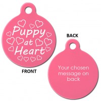Pink Engraved Puppy at Heart Aluminium 31mm Large Round Pet Dog ID Tag